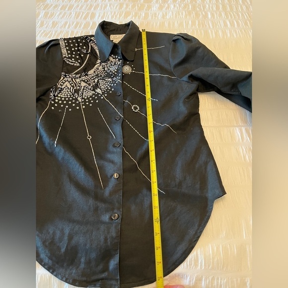 TOP TOPS Vintage Embellished Black Button Front Blouse Sequins Beads 80's Vibes - Picture 16 of 16